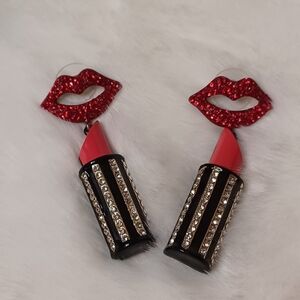 Betsy Johnson Lipstick Earrings with Red and Black Design